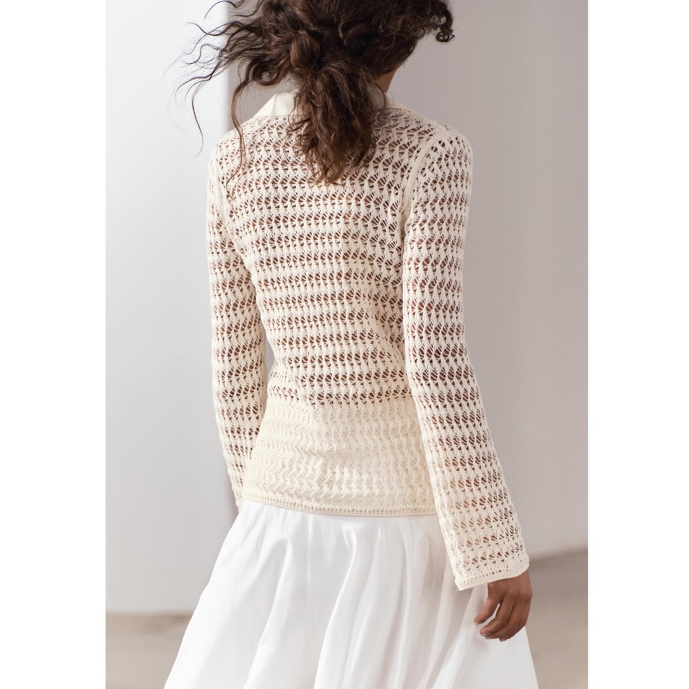 Zara POINTELLE KNIT POLO CARDIGAN - Picture 5 of 9